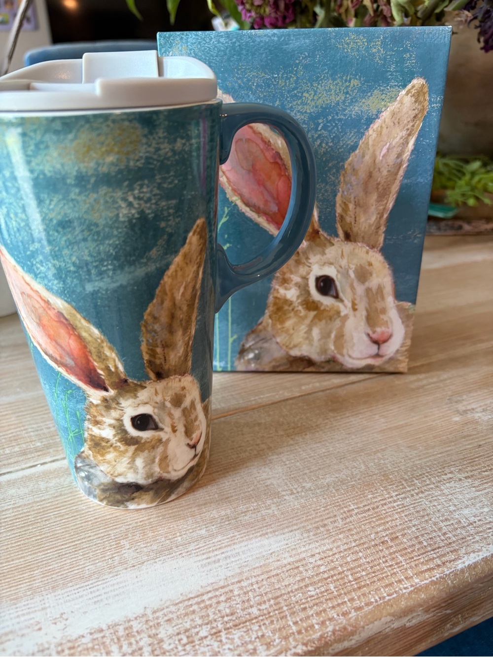 Cypress Bunny Ceramic Travel Mug with Lid and Box—NEW
